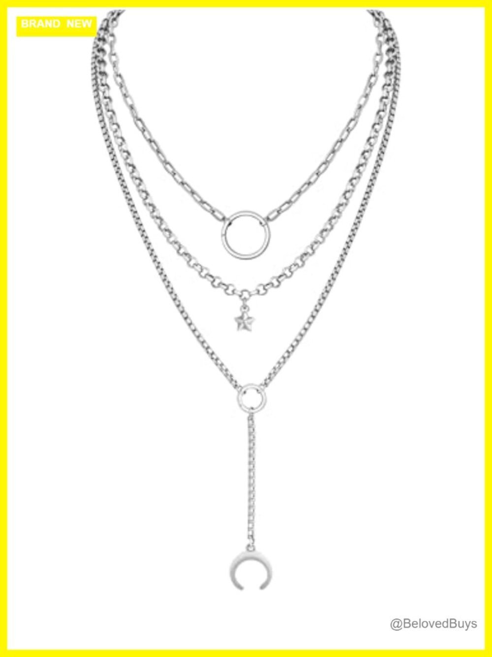 Layered Crescent Moon Star Choker Necklace Titanium Steel Gothic Punk Grunge